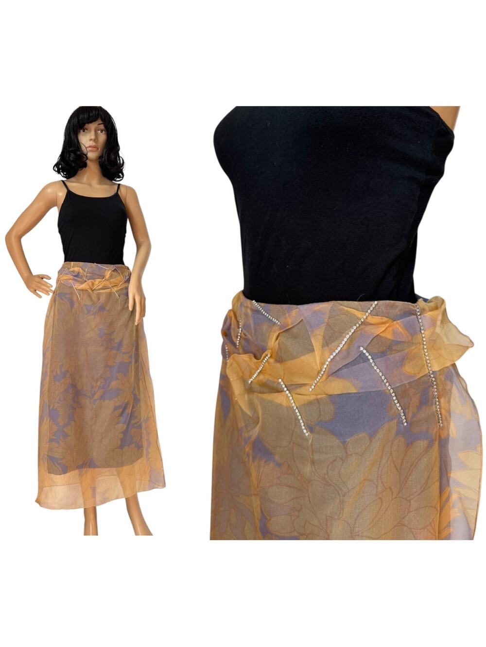 Dries Van Noten Sheer Floral Embellished Wrap Midi Skirt size 44 US 12